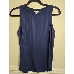 Nicole Miller Artelier NAVY‎ Stretchy Matte Poly/Spandex Jewel Neck Tank, US S